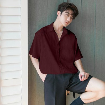 impression fab Men Self Design Casual Maroon Shirt