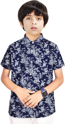 MOHINI CREATION Boys Printed Casual White, Blue Shirt