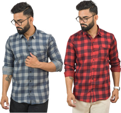 Hems trends Men Checkered Casual Multicolor Shirt(Pack of 2)