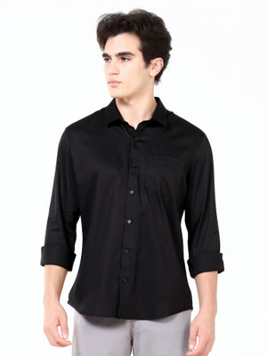 Estilocus Men Solid Formal Black Shirt