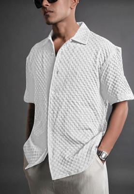 MOXTE Men Self Design Casual White Shirt