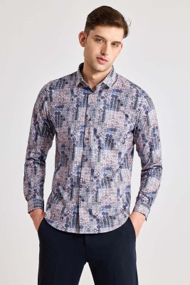 Snitch Men Printed Casual Dark Blue, Blue, Pink Shirt