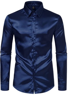 BABIRUSA Men Solid Casual Dark Blue Shirt