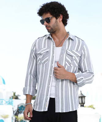 CAMPUS SUTRA Men Striped Casual Grey Shirt
