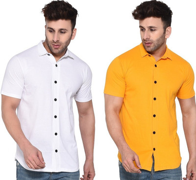 GEUM Men Solid Formal White, Yellow Shirt(Pack of 2)
