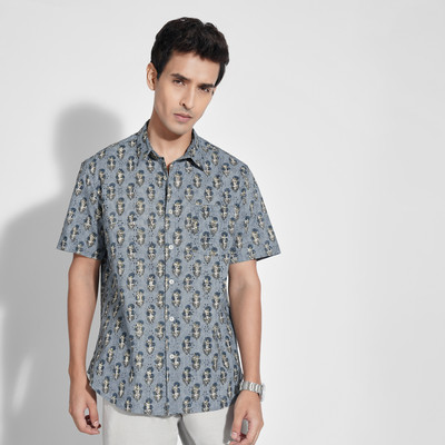 Indus Route by Pantaloons Men Printed Casual Blue Shirt