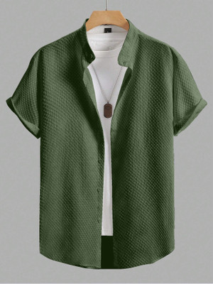 KALP CRAZE Men Self Design Casual Green Shirt