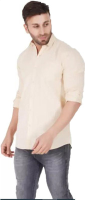 FAVNIC Men Solid Casual Beige Shirt