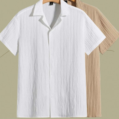 Looksky Men Self Design Casual White, Cream Shirt(Pack of 2)