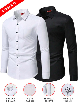 FireFish Men Solid Casual Black Shirt(Pack of 2)
