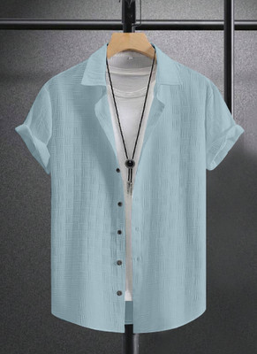 Aloff Exports Men Checkered Casual Light Blue Shirt