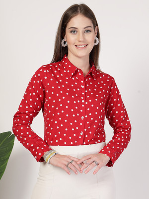 Style Quotient Women Polka Print Formal Red Shirt
