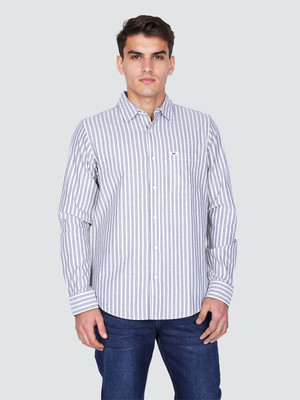 LEE Men Striped Casual Grey Shirt