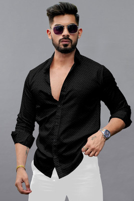 Growwax Men Self Design Casual Black Shirt