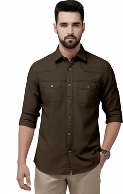 FABFARM Men Solid Casual Brown Shirt
