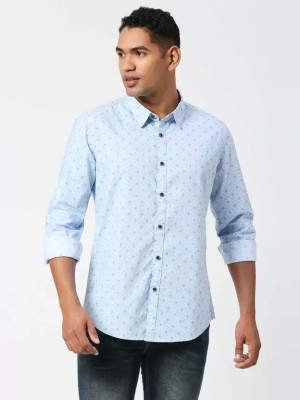 NEW-18 Men Printed Casual Blue Shirt