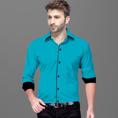 Voroxy Men Solid Casual Light Blue Shirt