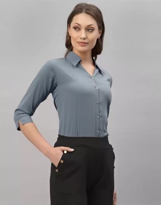 CPTFSN Women Solid Casual Grey Shirt