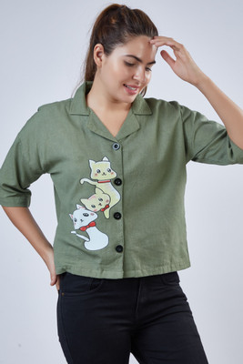 VAVA Creation Women Printed Casual Green Shirt