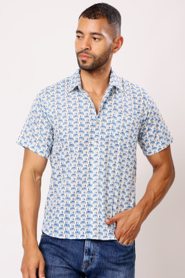 Jostory Men Printed Casual Light Blue Shirt