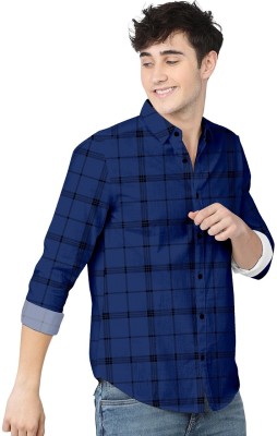 SAADIWALA Men Checkered Casual Dark Blue, Black Shirt