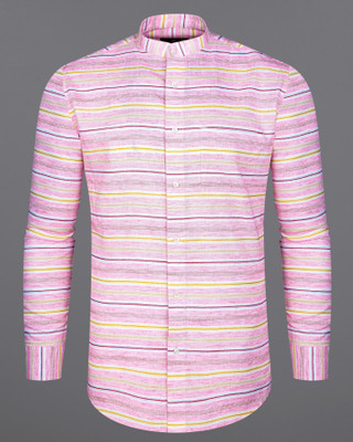 HOC Men Striped Formal Pink Shirt