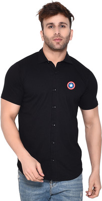 GEUM Men Solid Casual Black Shirt