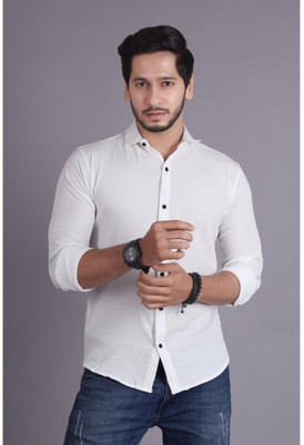 PEARL OCAN Men Self Design Casual White Shirt
