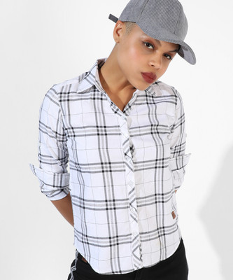 CAMPUS SUTRA Women Checkered Casual White Shirt
