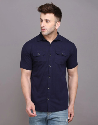Lawful Casual Men Solid Casual Dark Blue Shirt