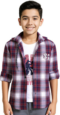 Charchit Boys Checkered Casual Maroon Shirt