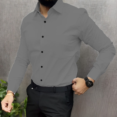 Anymouse Enterprise Men Solid Casual Grey Shirt