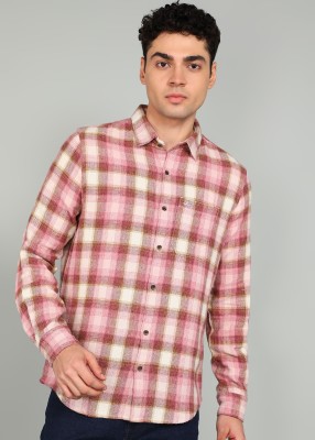 WROGN Men Checkered Casual Pink Shirt