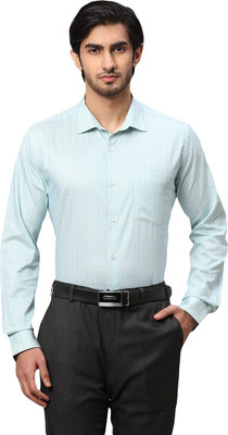 PARK AVENUE Men Checkered Formal Blue Shirt
