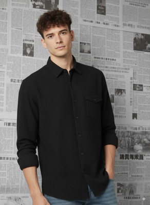Dhakre fashion Men Solid Casual Black Shirt