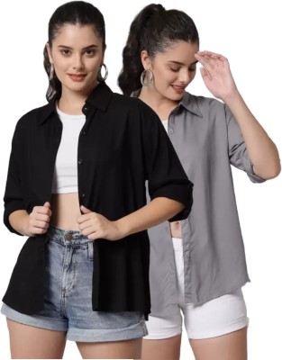 FUNDAY FASHION Women Solid Casual Black, Grey Shirt(Pack of 2)