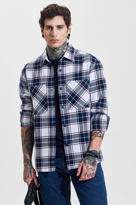 Snitch Men Checkered Casual Blue Shirt