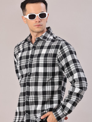 V-MART Men Checkered Casual Black Shirt