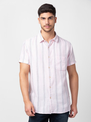 Spykar Men Striped Casual Yellow Shirt
