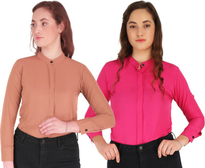 SHANAYA MODA Women Solid Casual Pink, Orange Shirt(Pack of 2)