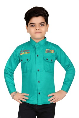 FASHION GRAB Boys Printed Casual Green Shirt