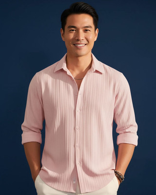 Voroxy Men Self Design Casual Brown Shirt