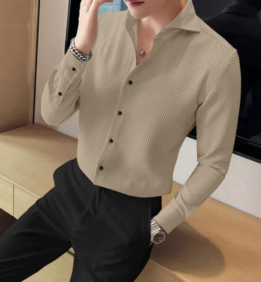 TorontoCN Men Solid Party Cream Shirt