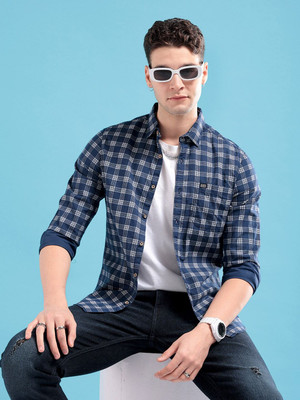The Indian Garage Co. Men Checkered Casual Blue Shirt