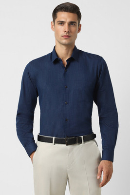 PETER ENGLAND Men Checkered Formal Blue Shirt