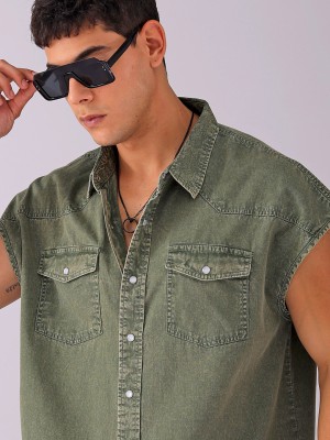 The Indian Garage Co. Men Solid Casual Green Shirt