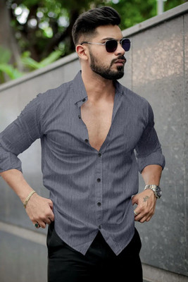 DIGIMI Men Solid Casual Grey Shirt