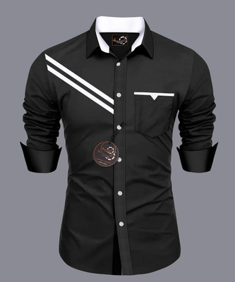 GAZZY CREATION Men Striped Casual Black Shirt