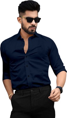 La Clothila Men Solid Casual Dark Blue Shirt