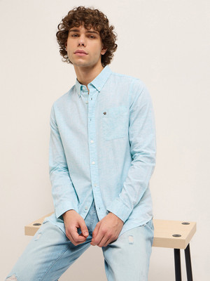 THE BEAR HOUSE Men Solid Casual Blue Shirt